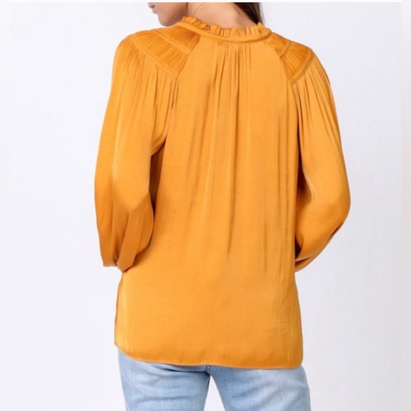 GRACE + KARMA satin yellow ruched detailing blouse size small - Picture 2 of 7